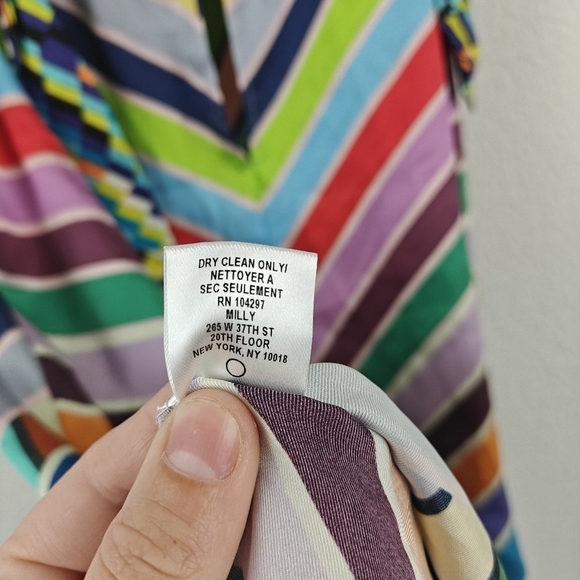 MILLY Marissa Colorful Rainbow Chevron Striped Mini Strappy Sheath Dress Sz 8 - Picture 14 of 14
